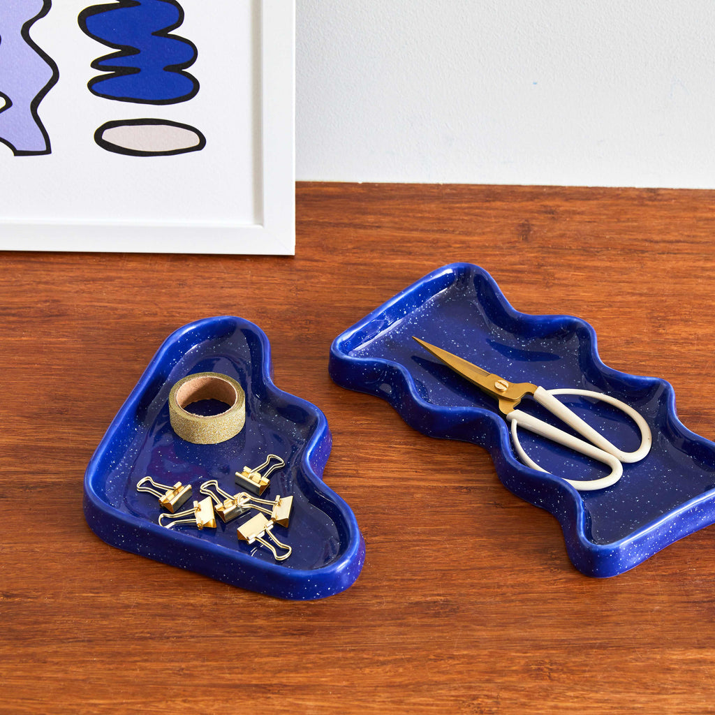 Ceramic Wave Trays - Speckled Blue - Triangle