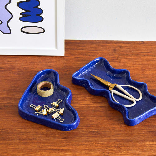 Ceramic Wave Trays - Speckled Blue - Triangle