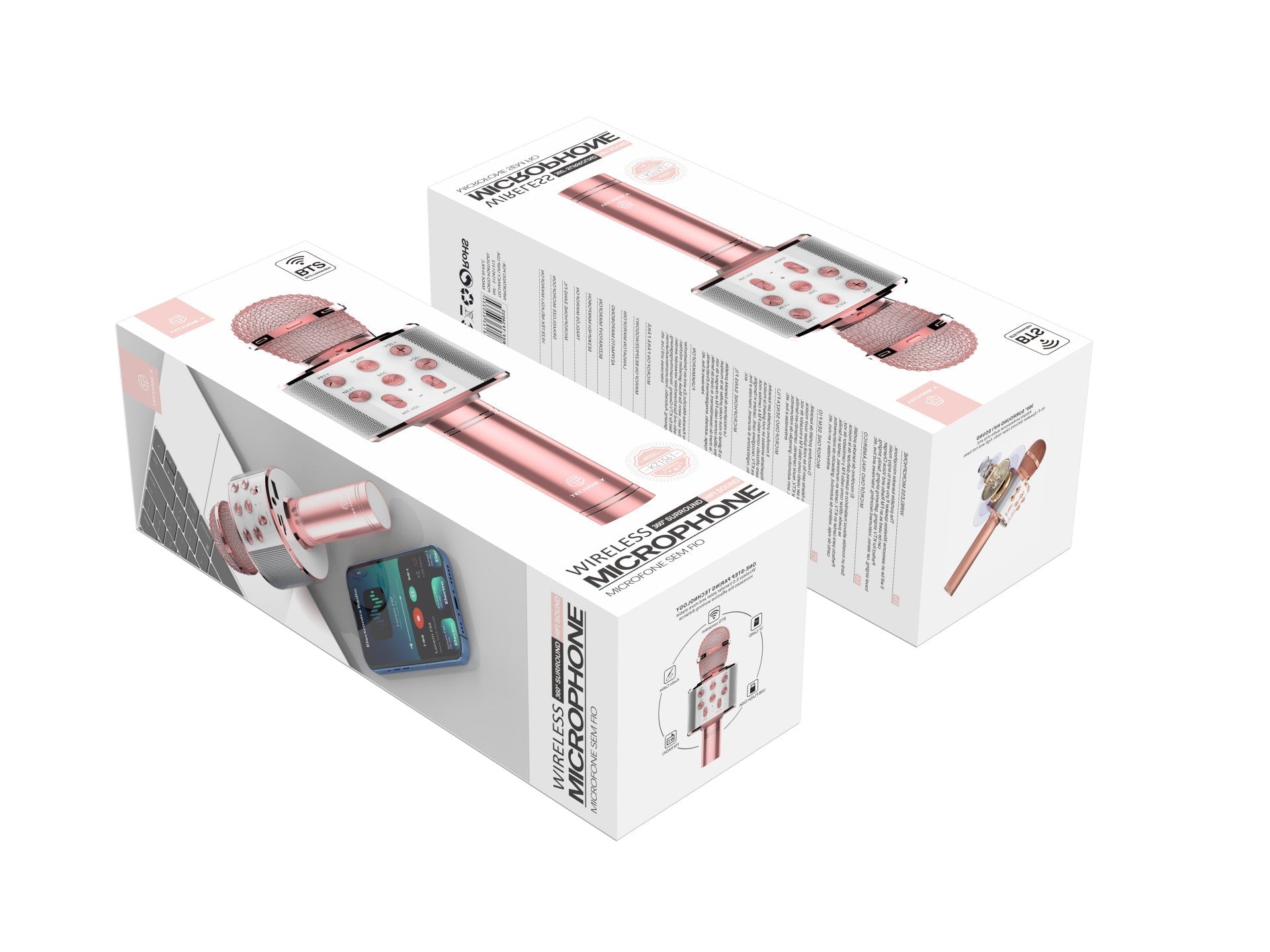 Microfone sem fio Bluetooth Techancy, KZ1561, alto-falante para música KTV, ouro rosa