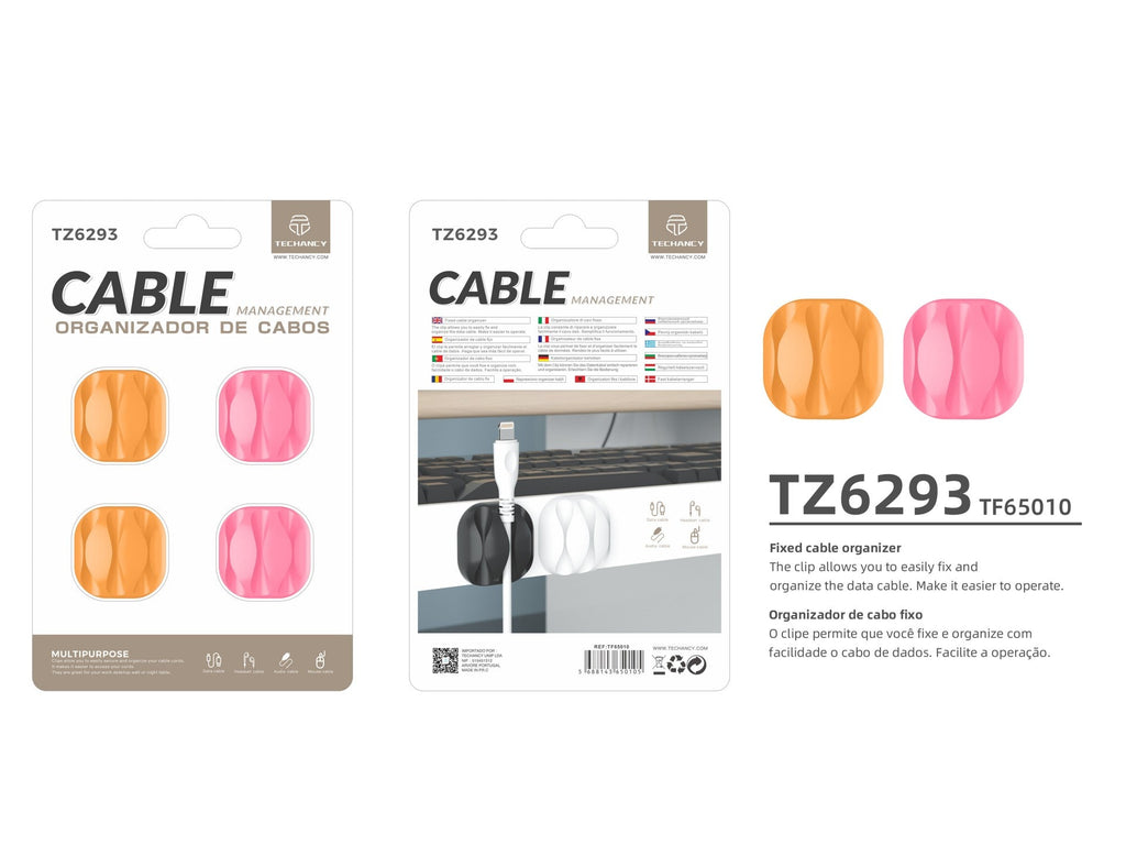 Suporte para cabos Techancy, TZ6293, embalagem com 4 unidades, organizador de cabos, laranja + rosa