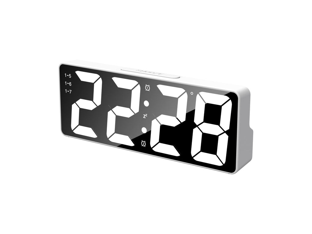 Techancy Despertador Led Multifunções Branco MC1500 Com Relógio, Data, Alarme, Ecrã De Temperatura E Controlo Por Voz