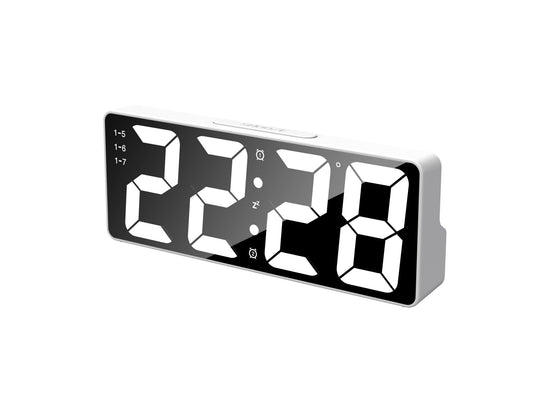 Techancy Despertador Led Multifunções Branco MC1500 Com Relógio, Data, Alarme, Ecrã De Temperatura E Controlo Por Voz