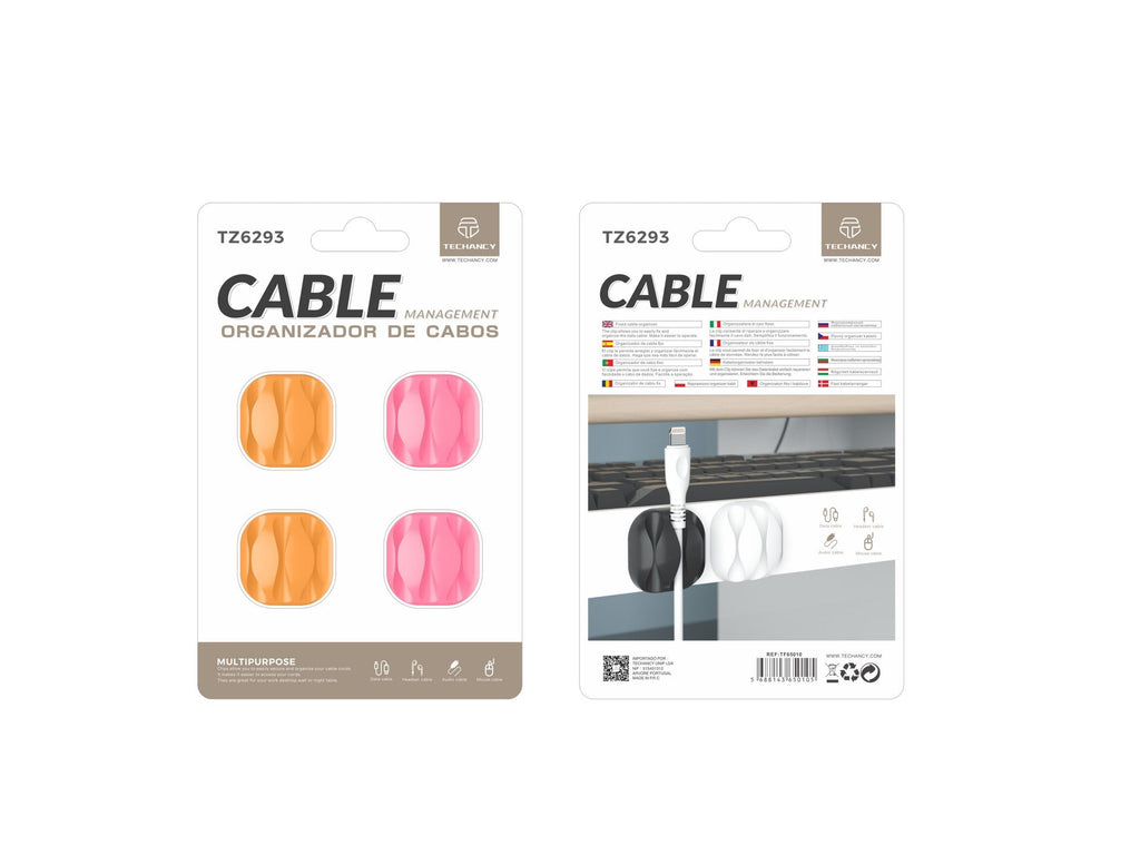 Suporte para cabos Techancy, TZ6293, embalagem com 4 unidades, organizador de cabos, laranja + rosa