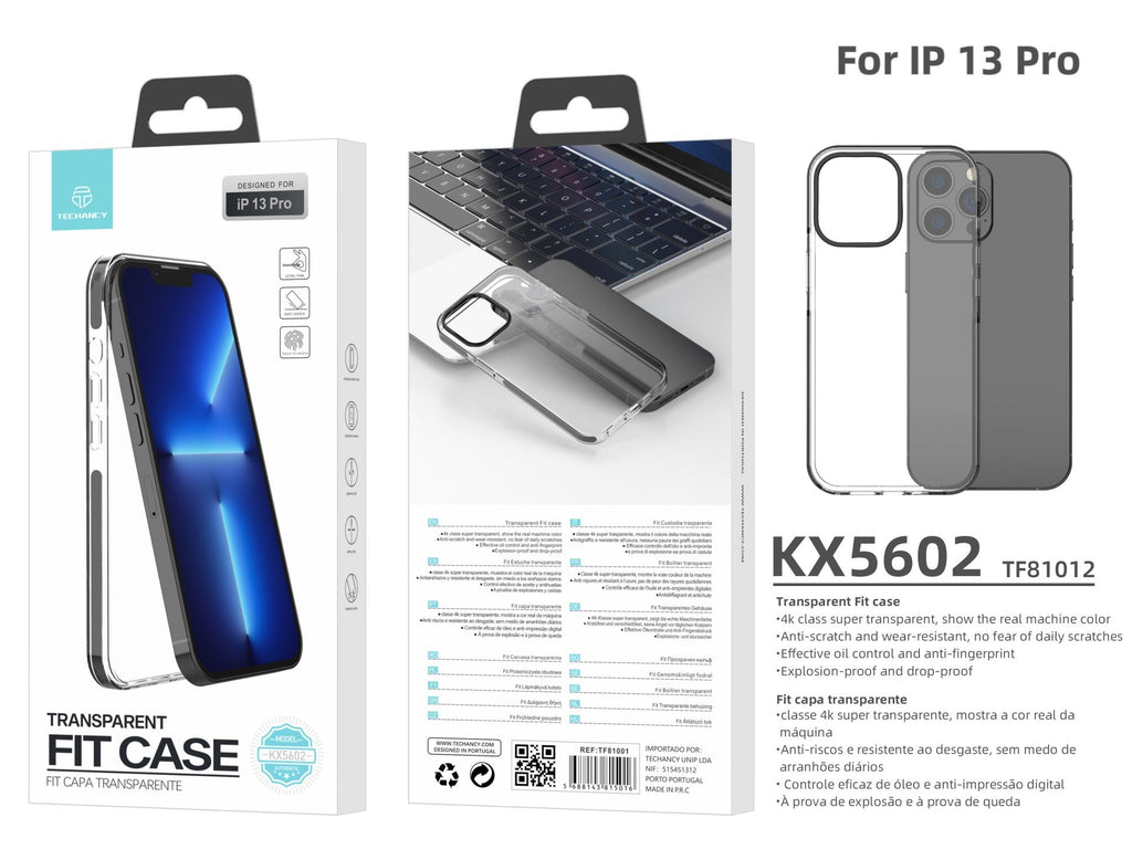 Capa transparente para telemóvel Techancy New Acrylic, KX5602, compatível com iPhone 13 Pro, transparente + Preto