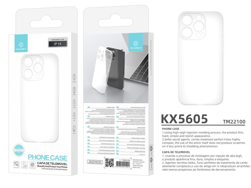 Techancy Capa Para Telemóvel Ultrafina Cor Transparente KX5605, Compatível Com O Telemóvel Iphone 14, Material Pp De 0,5 Mm.