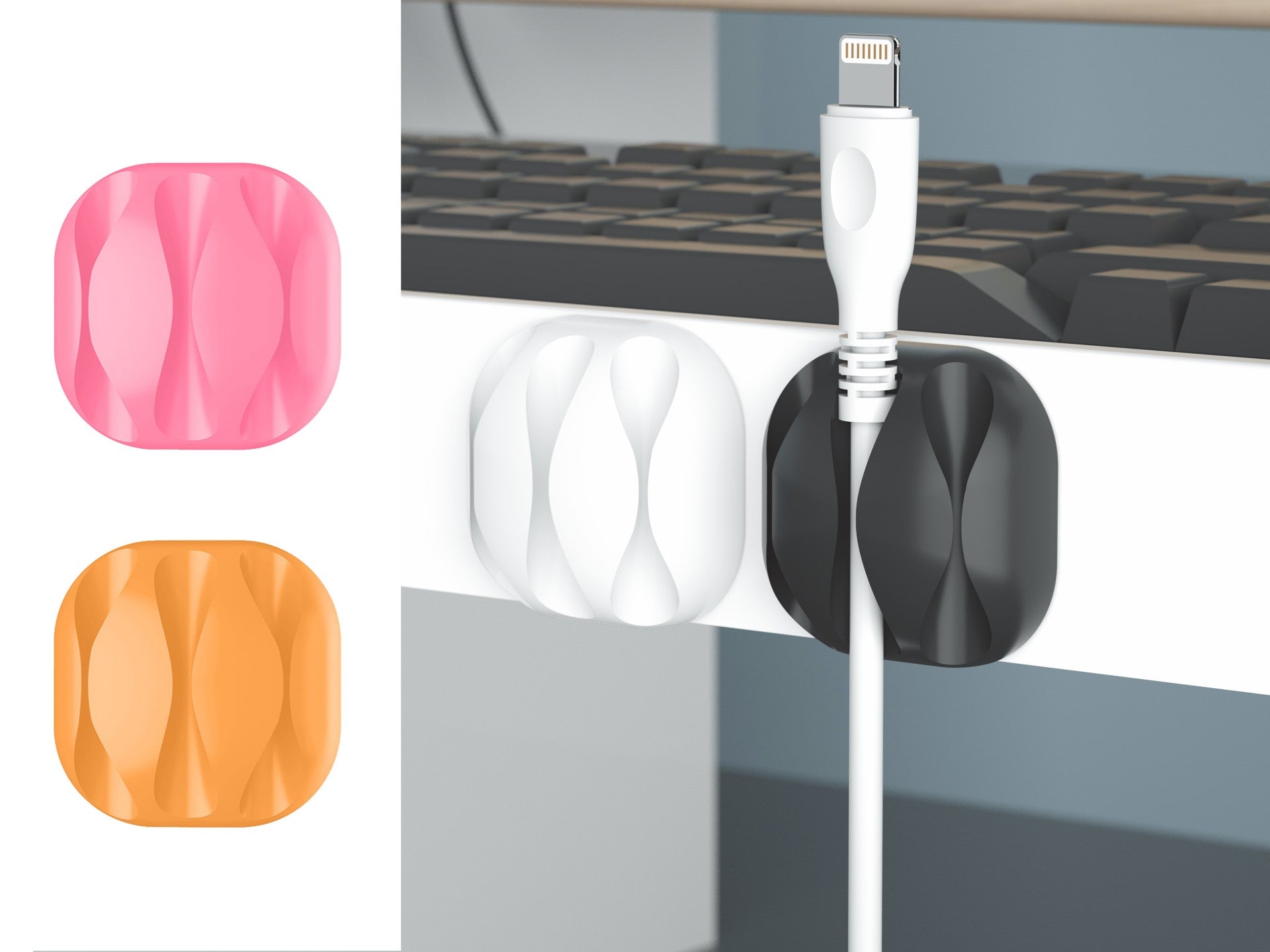 Suporte para cabos Techancy, TZ6293, embalagem com 4 unidades, organizador de cabos, laranja + rosa
