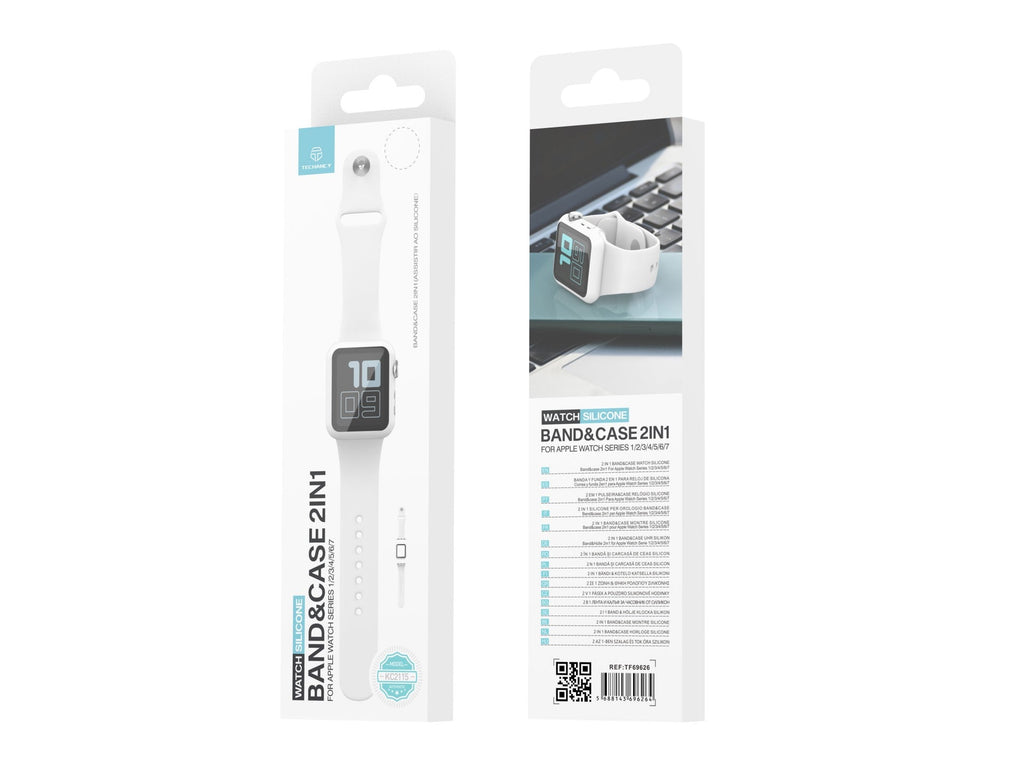 Pulseira de silicone para relógio Techancy, KC2115, com protetor de ecrã, compatível com Apple Watch 45 mm, Branco