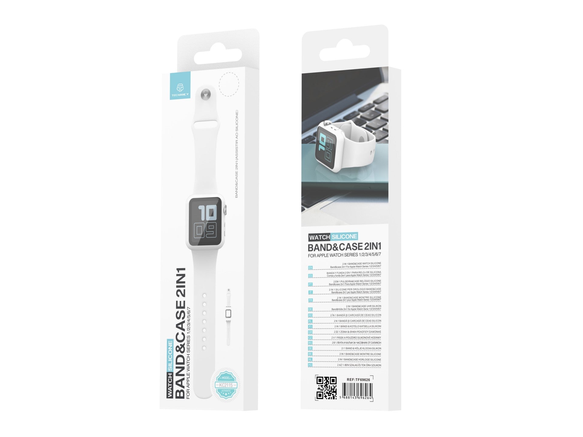Pulseira de silicone para relógio Techancy, KC2115, com protetor de ecrã, compatível com Apple Watch 45 mm, Branco